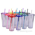 24oz 플라스틱 빨대 컵 창조적 인 투명한 콜드 음료 컵 뚜껑